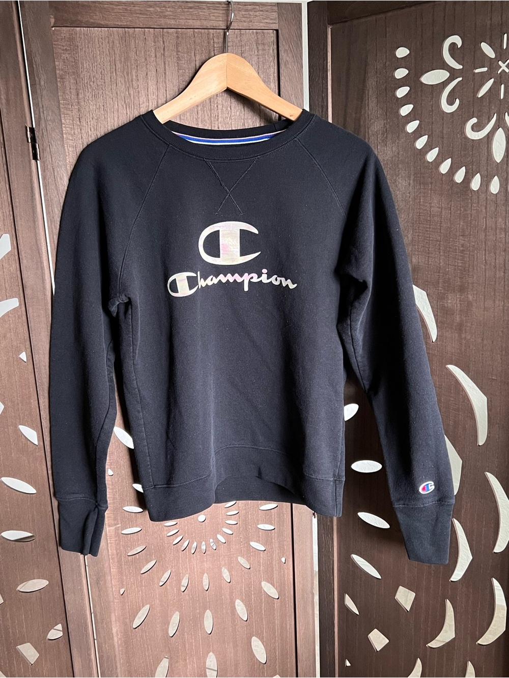 Champion Black Crewneck Sweatshirt with Logo